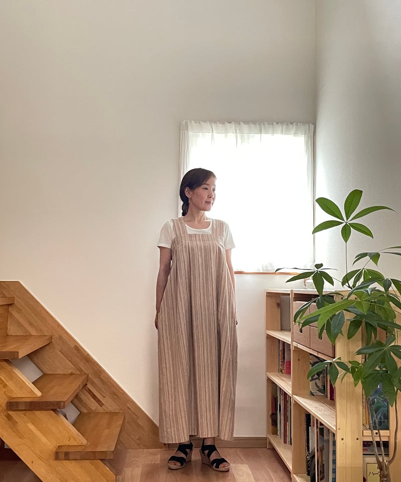 会津木綿 タブリエ風タックワンピース 【オーダーをいただいてからの