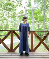 会津木綿 キーネックチュニックワンピース 【オーダーをいただいてから