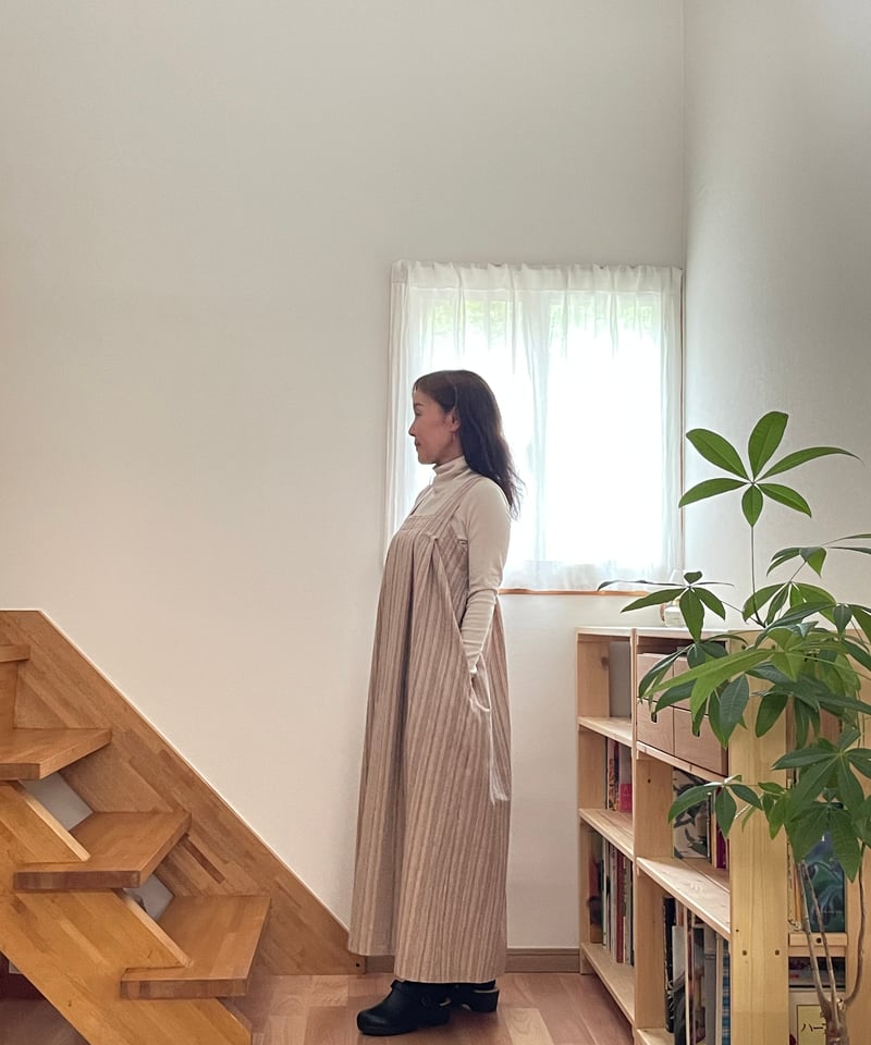 会津木綿 タブリエ風タックワンピース 【オーダーをいただいてからの