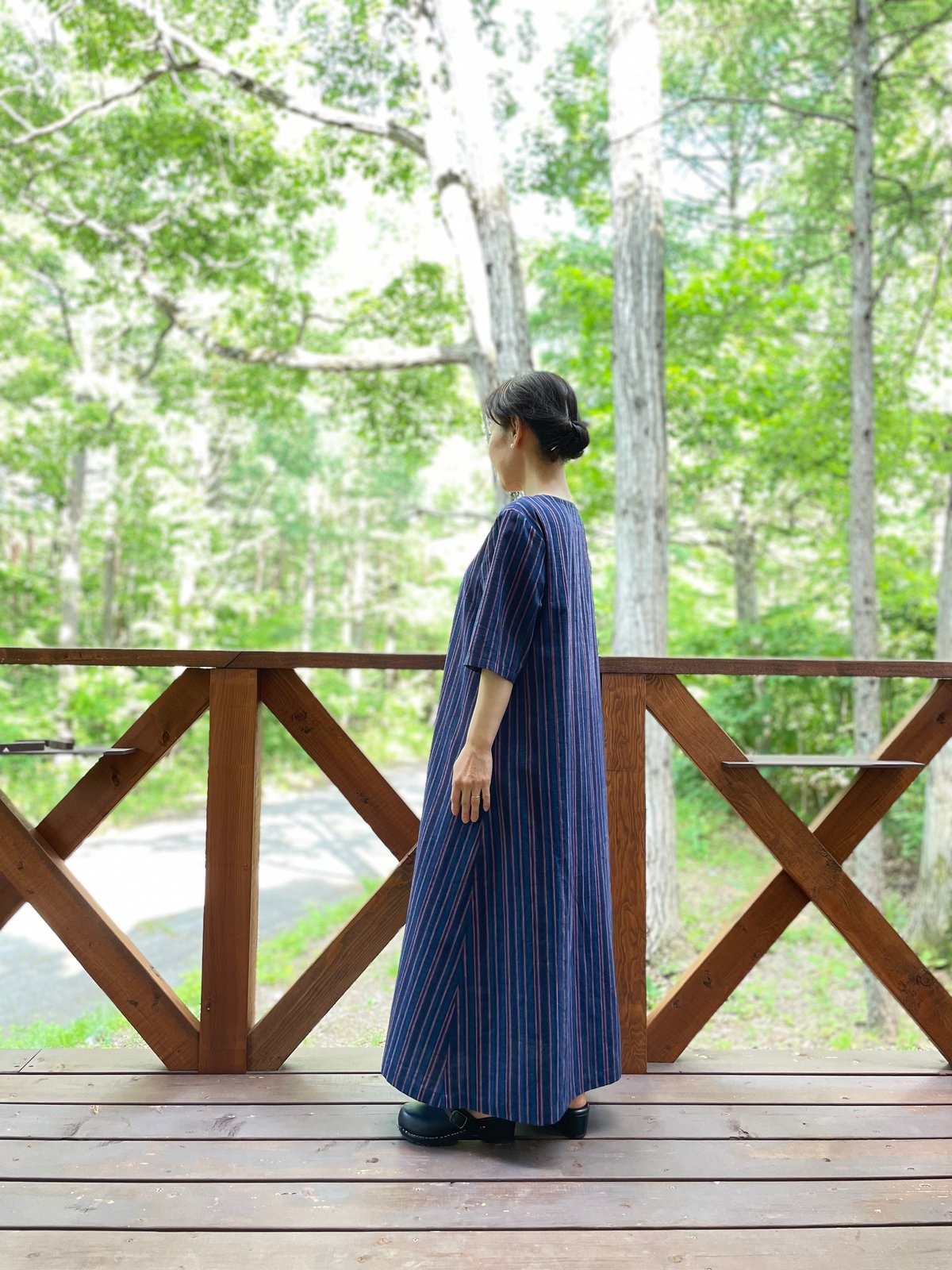 会津木綿 フロントタックワンピース 【オーダーをいただいてからの製作