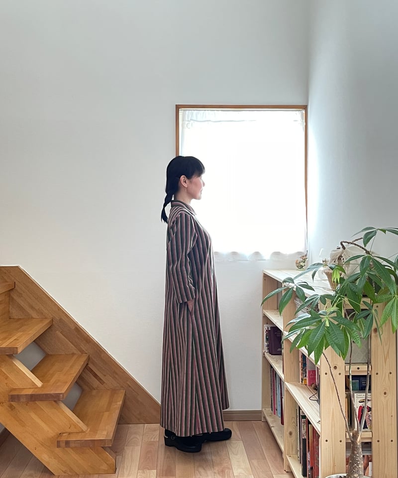 会津木綿　ワンピース　ハンドメイド　No.174 会津木綿 ブラックワンピース ハンドメイド 会津木綿 ワンピース