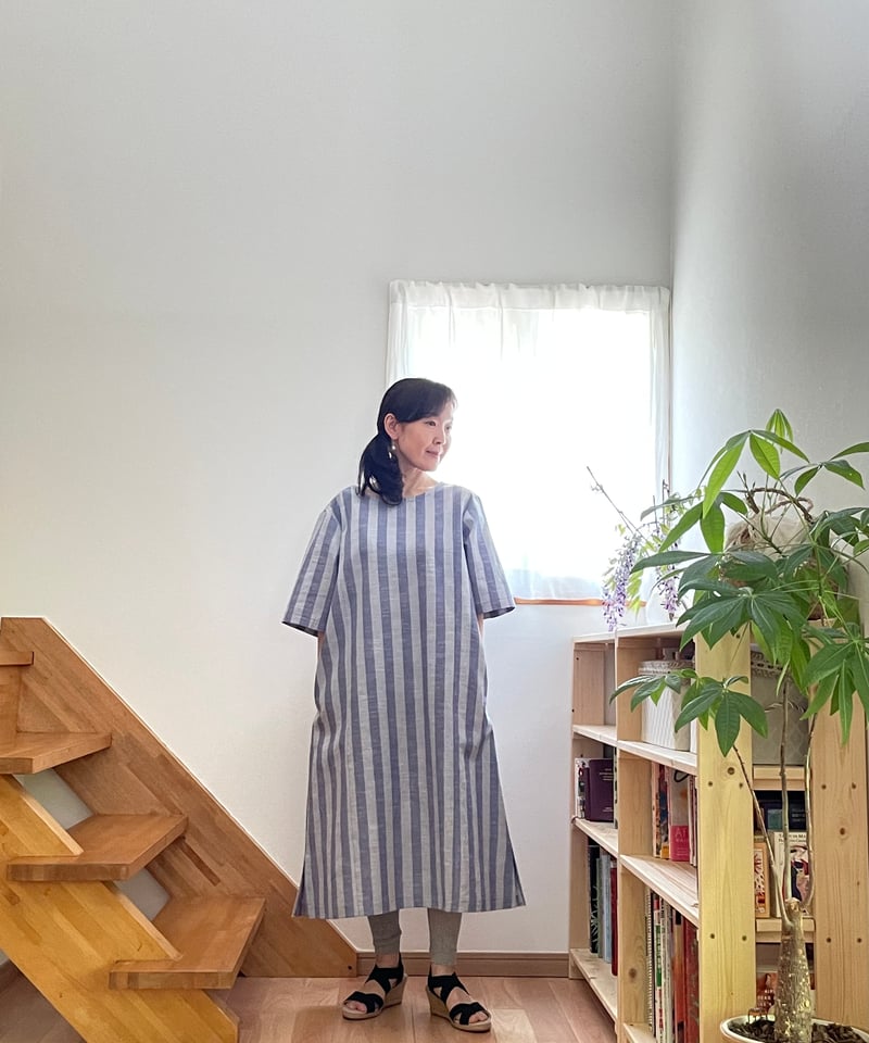 会津木綿 ハーフスリーブチュニックワンピース 【オーダーをいただいて