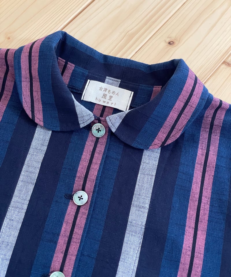 会津木綿 ラウンドカラーワンピース【オーダーをいただいてからの製作