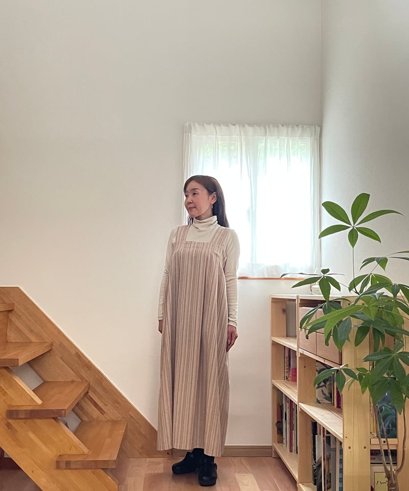 ういたんさま専用 会津木綿 タブリエ風タックワンピース 【オーダーをいただいてからの