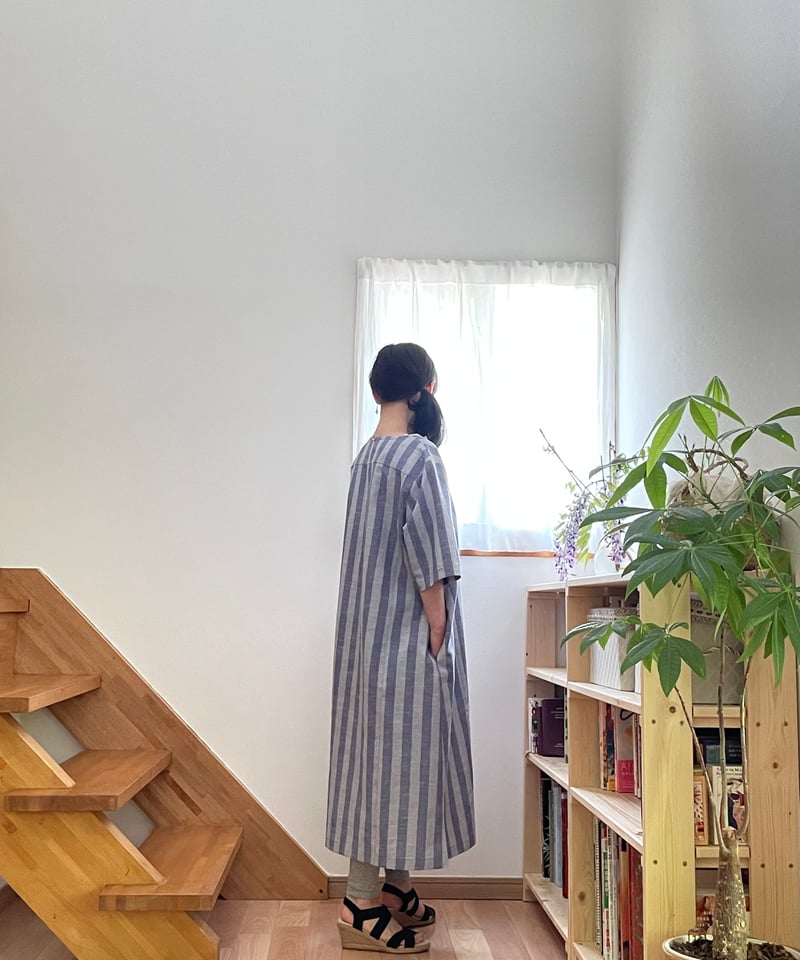 会津木綿 ハーフスリーブチュニックワンピース 【オーダーをいただいて