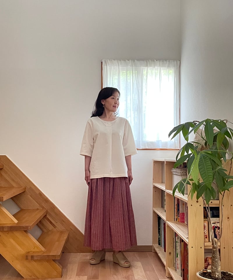 会津木綿 ワンボタンブラウス 【オーダーをいただいてからの製作】 | 風里