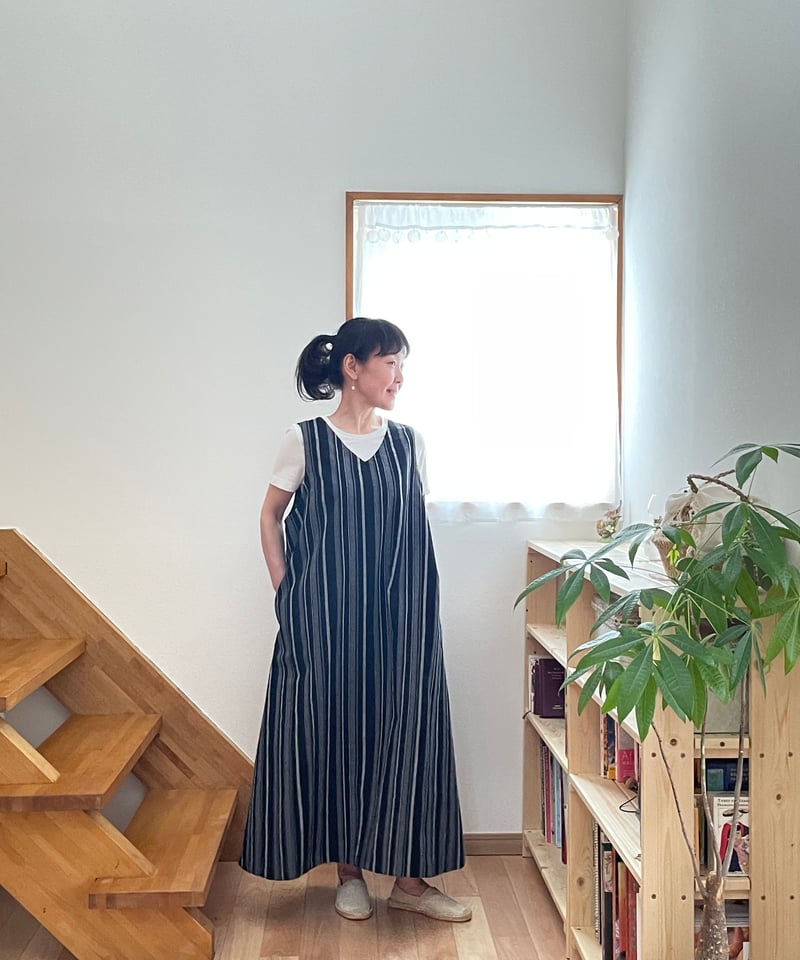 会津木綿 Vネックジャンパースカート【オーダーをいただいてからの製作