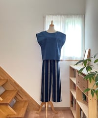 会津木綿 ハーフスリーブチュニックワンピース 【オーダーをいただいて