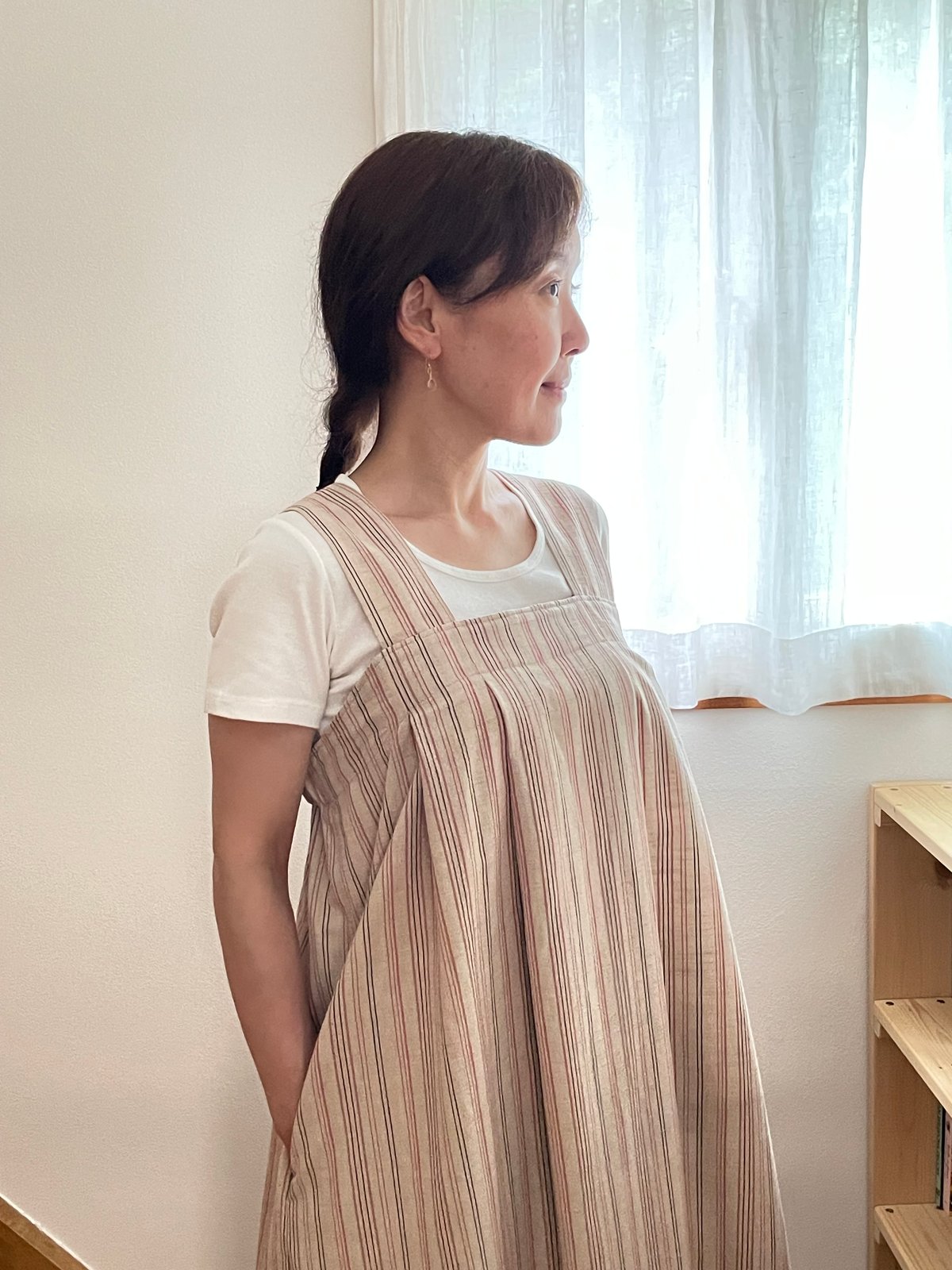 会津木綿 タブリエ風タックワンピース 【オーダーをいただいてからの