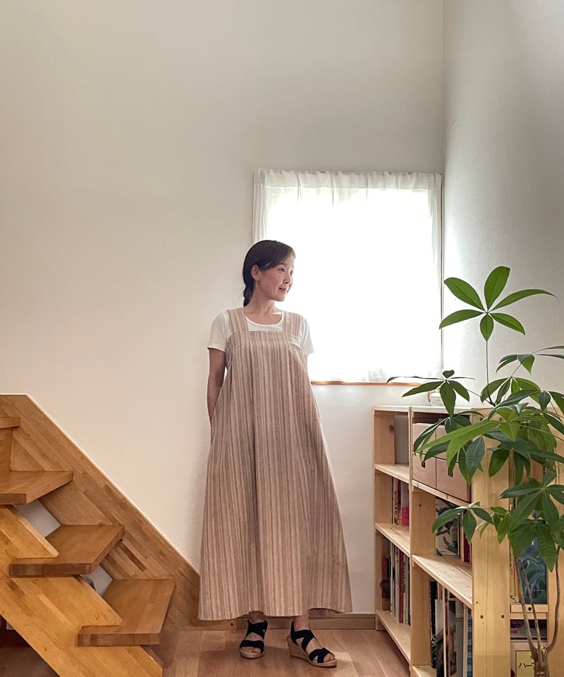会津木綿 タブリエ風タックワンピース 【オーダーをいただいてからの