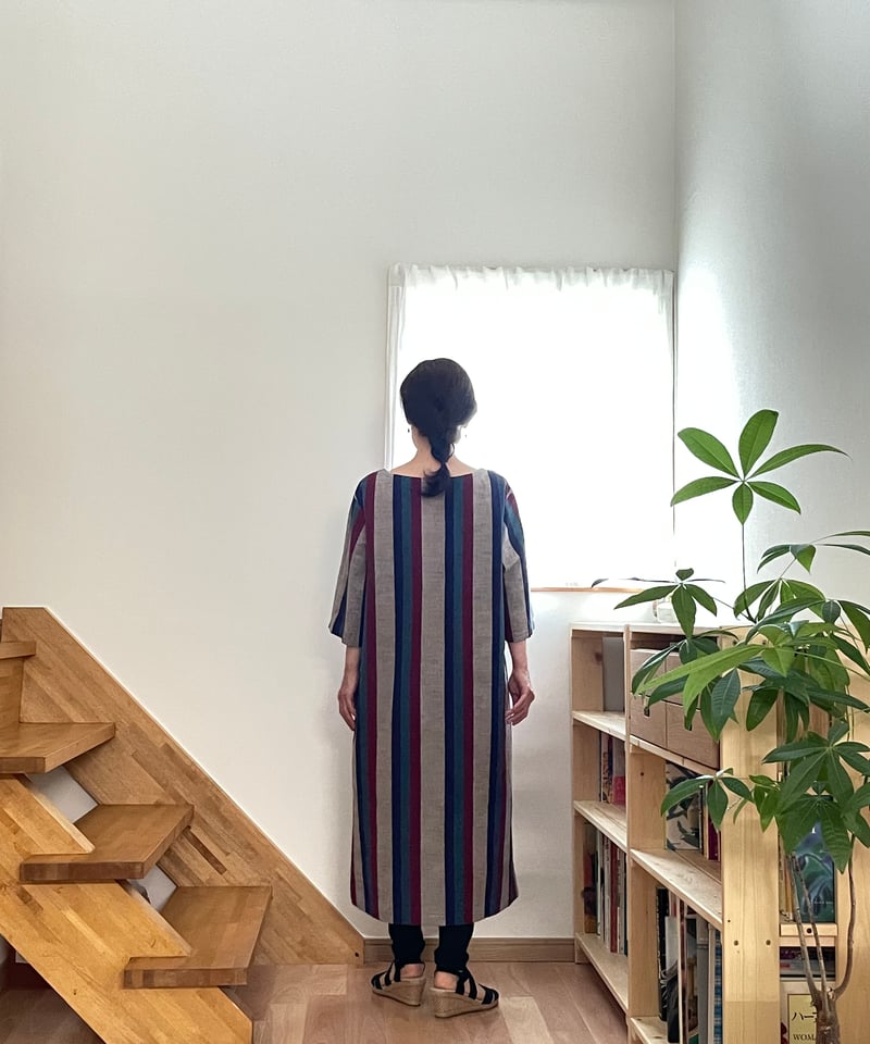 会津木綿 キーネックチュニックワンピース 【オーダーをいただいてから