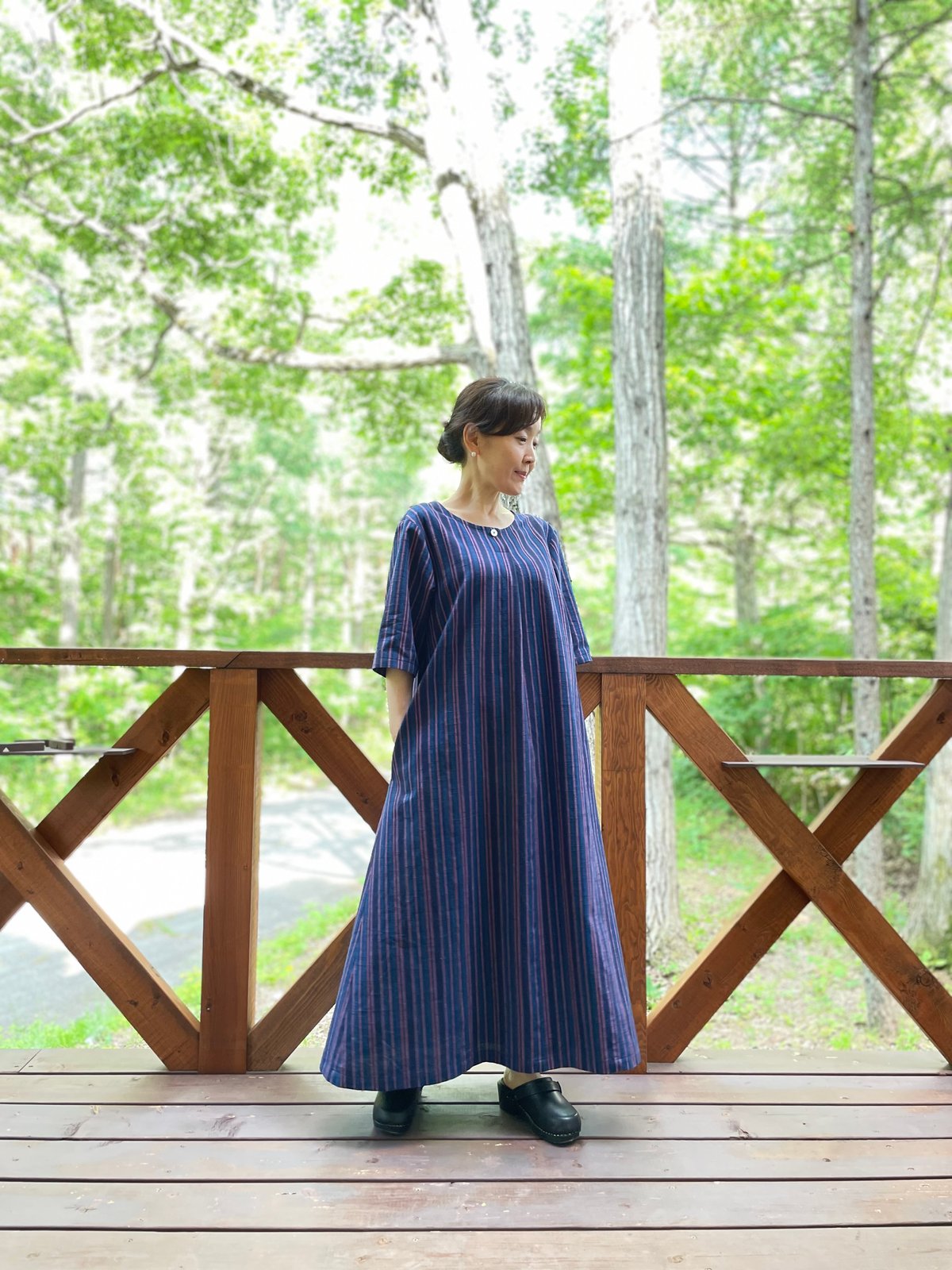 会津木綿 フロントタックワンピース 【オーダーをいただいてから