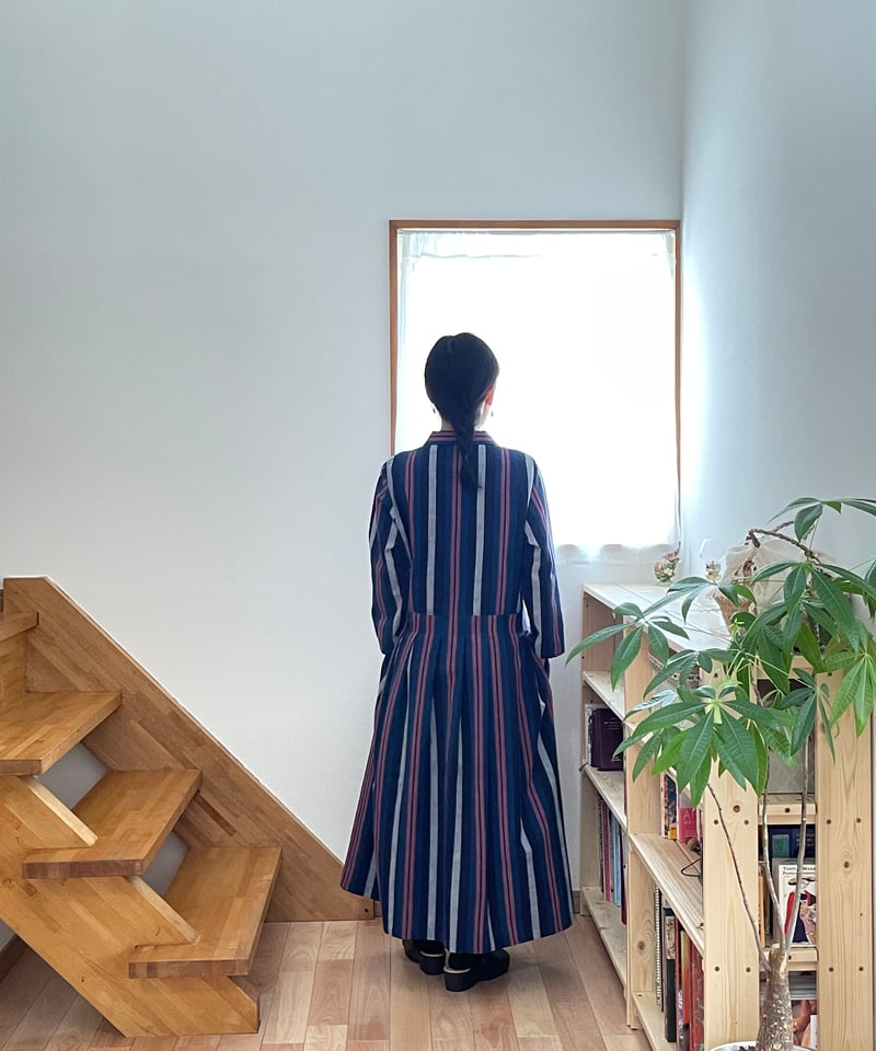 会津木綿 ラウンドカラーワンピース【オーダーをいただいてから