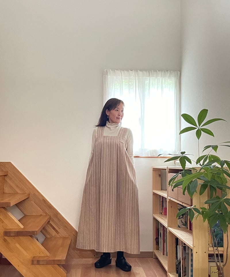 ツナメルト様♪専用オーダー赤のワンピース＆グリーンのペチコート 会津木綿 タブリエ風タックワンピース 【オーダーをいただいてからの