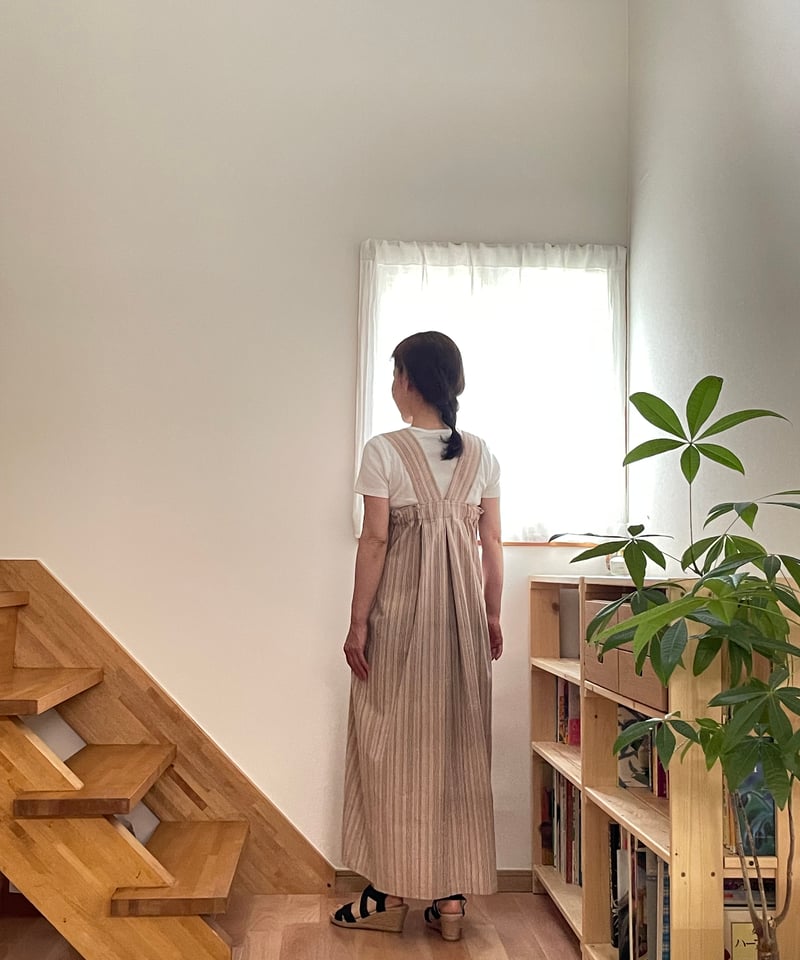 会津木綿 タブリエ風タックワンピース 【オーダーをいただいてからの