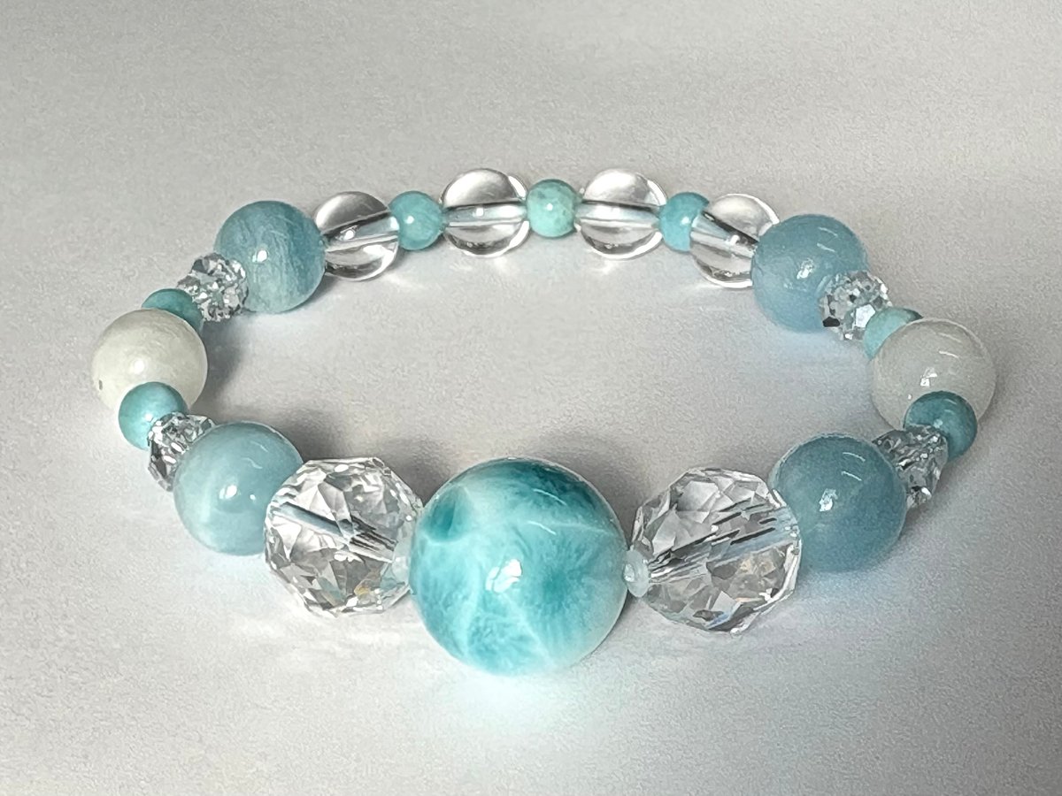 天然石ハンドメイドブレスレット　ラリマー　アクアマリン　ヒーリングストーン　夏色 天然石ハンドメイドブレスレット ラリマー アクアマリン