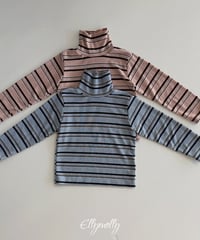 【ellymolly】Snow Warmer Turtleneck Tee - stripe