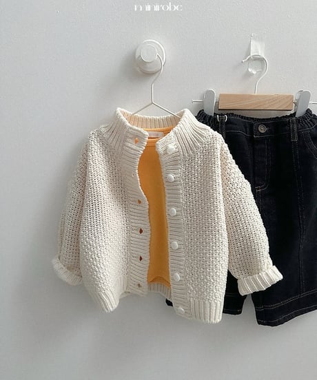 【minirobe】Waffle High-Neck Cardigan
