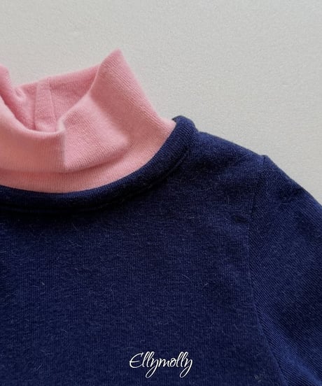 【ellymolly】Brush Color Block Turtleneck Tee
