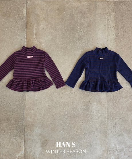 【hans】Stripe Frill Turtleneck Tee