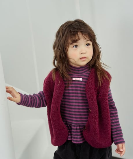 【hans】Stripe Frill Turtleneck Tee