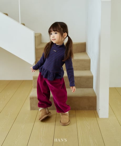 【hans】Stripe Frill Turtleneck Tee