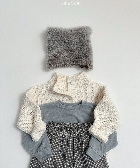 【minirobe】Waffle High-Neck Cardigan