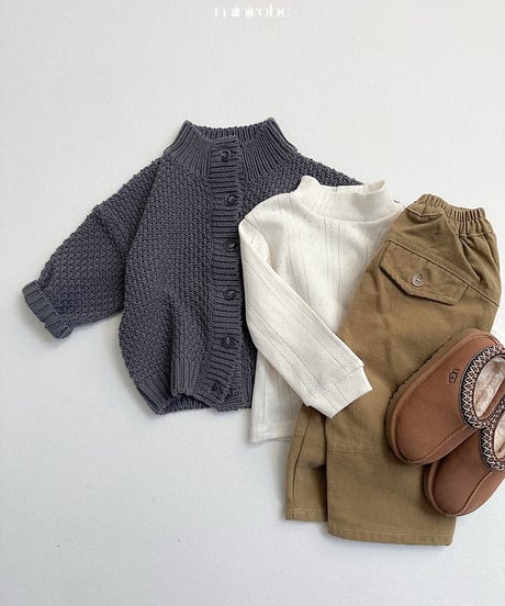 【minirobe】Waffle High-Neck Cardigan