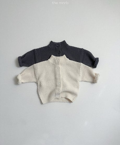 【minirobe】Waffle High-Neck Cardigan