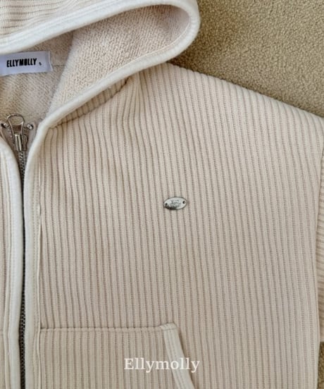 【ellymolly】Cozy Ribbed Zip-Up Hoodie