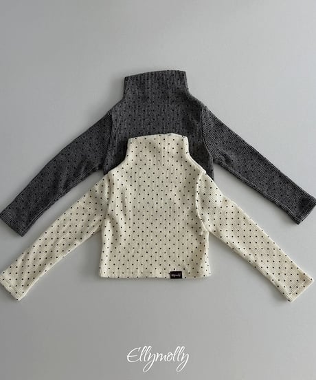【ellymolly】Dot Fleece Mock Neck Tee
