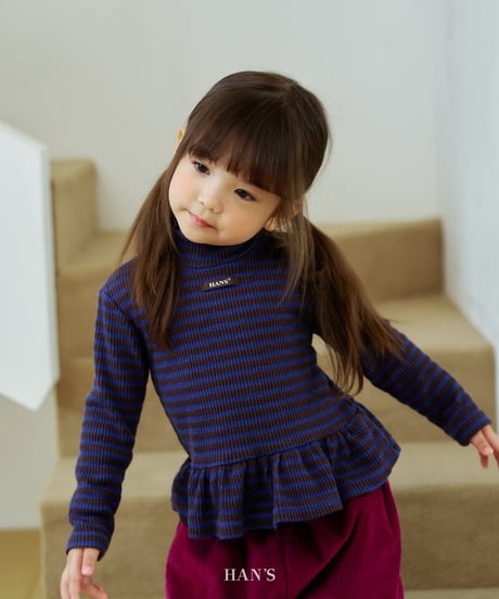 【hans】Stripe Frill Turtleneck Tee
