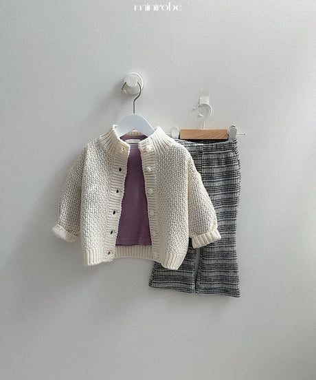 【minirobe】Waffle High-Neck Cardigan