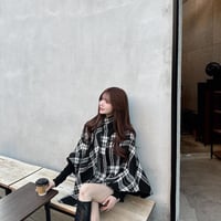 ●check柄ポンチョ風コート