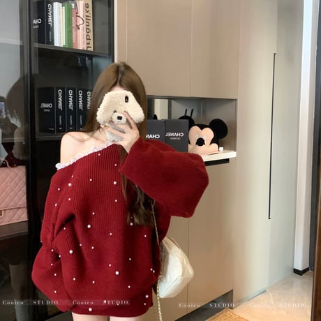パール付きニットセットアップ3色