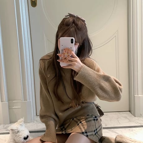 brown check スカート