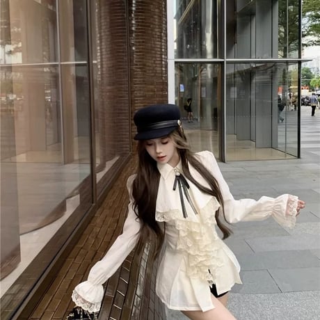 Ladyフリルシャツトップス