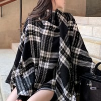 ●check柄ポンチョ風コート