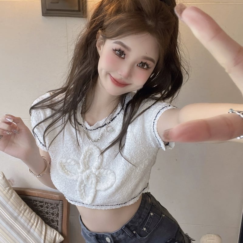 nude vintage クロシェット　トップス ジップデザインクロップドニットトップス[品番：MKSW0060846