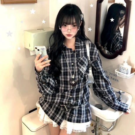 チェックシャツトップス