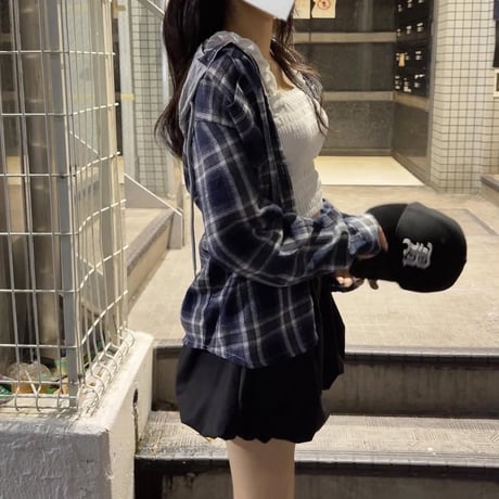 男女兼用 切り替えcheckパーカーシャツ