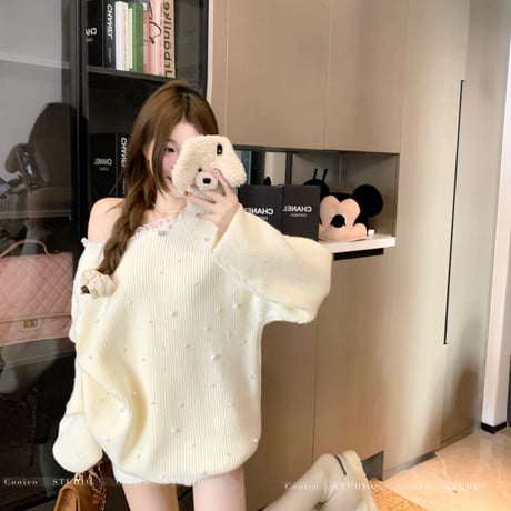 パール付きニットセットアップ3色
