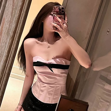 pink×black ビスチェ風トップス
