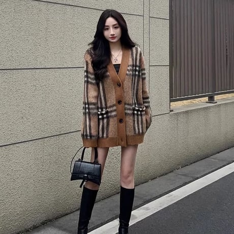 ⚫︎brown check cardigan