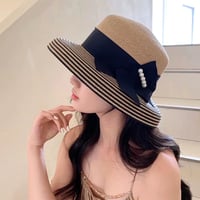 ストライプパールストローハット