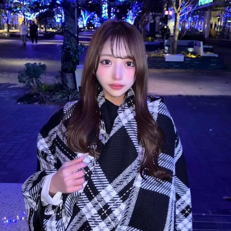●check柄ポンチョ風コート