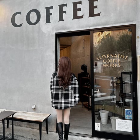 ●check柄ポンチョ風コート