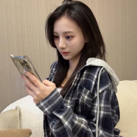 男女兼用 切り替えcheckパーカーシャツ