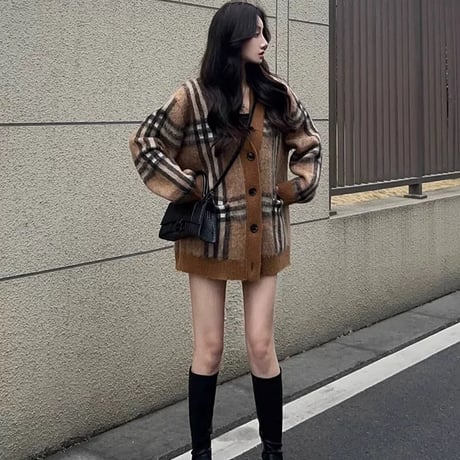 ⚫︎brown check cardigan