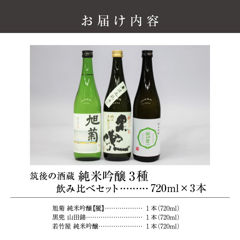 筑後の酒藏≪純米吟醸酒≫3種飲み比べセット（720ml×3本） | 地場産